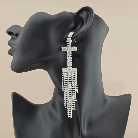 Retrofete Earring Initial Alphabet  Earring Silver "I" Crystal Accents Glam Gift - Picture 1 of 4
